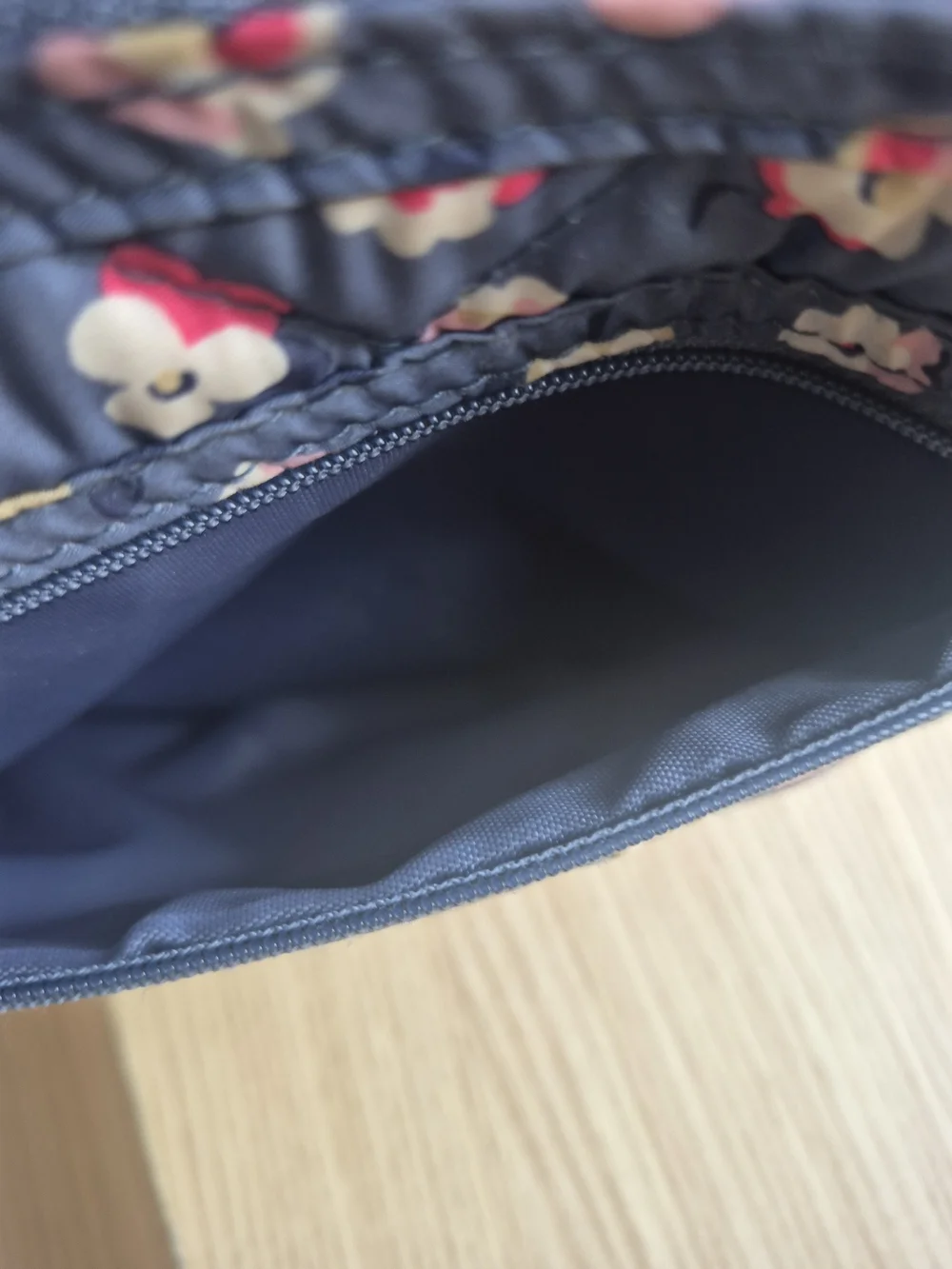 Cath Kidston Quilted Floral Pouch in Slate Blue with Pink & Cream Flowers